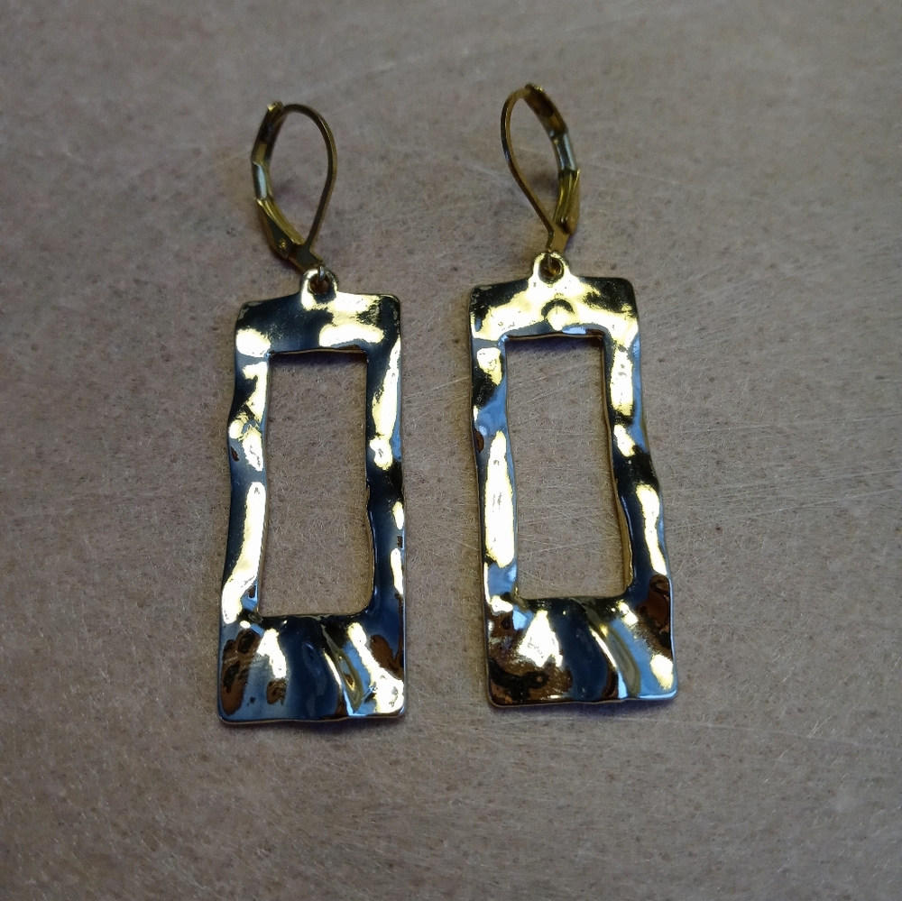 Gold Rectangle Earrings - image 2